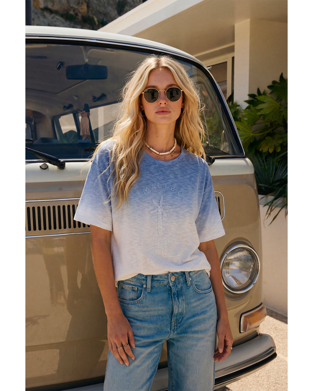 Tee-shirt maille BEACH BREAK - Bleu ciel